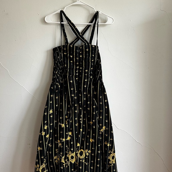 Anthropologie Pocketed Black and Gold Floral Dress - Picture 2 of 4